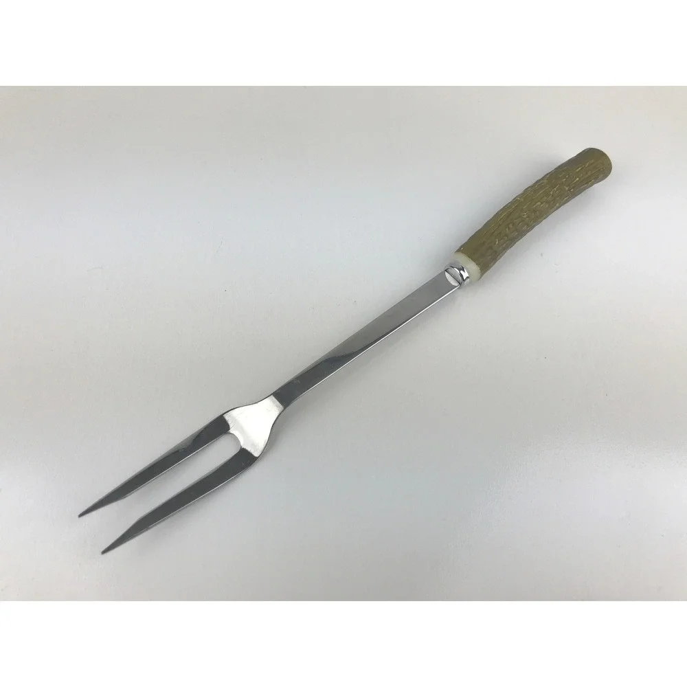 Vintage Carving Fork Stainless Steel Faux Stag Antler Handle Serving Utensil‎